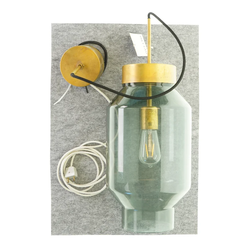 Loftlampe i farvet glas og messing