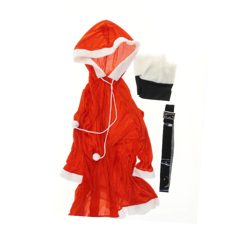 Julekjole med hætte og bælte (str. bryst 50 cm, længde 90 cm)