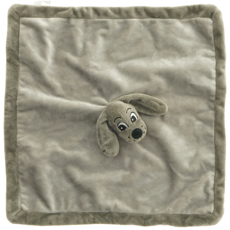 Blødt krammetæppe med hundehoved (str. 34x34 cm)