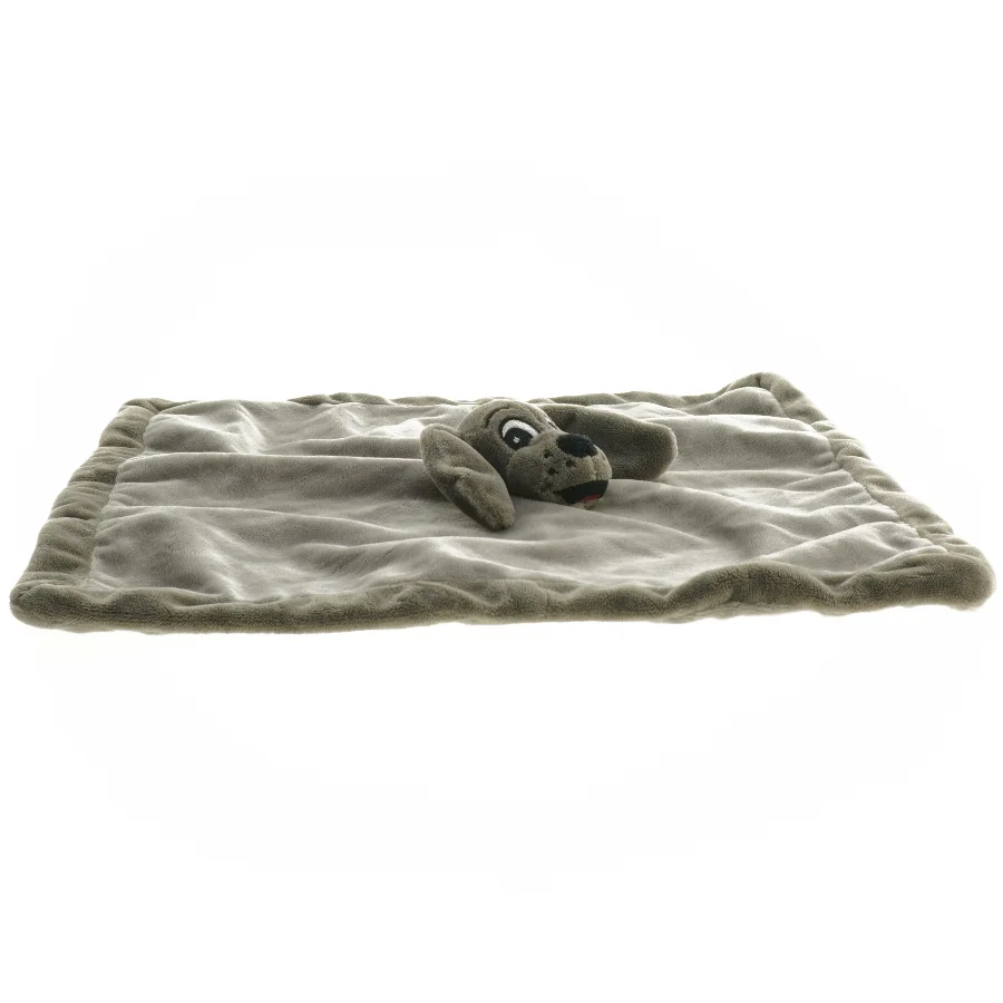 Blødt krammetæppe med hundehoved (str. 34x34 cm)