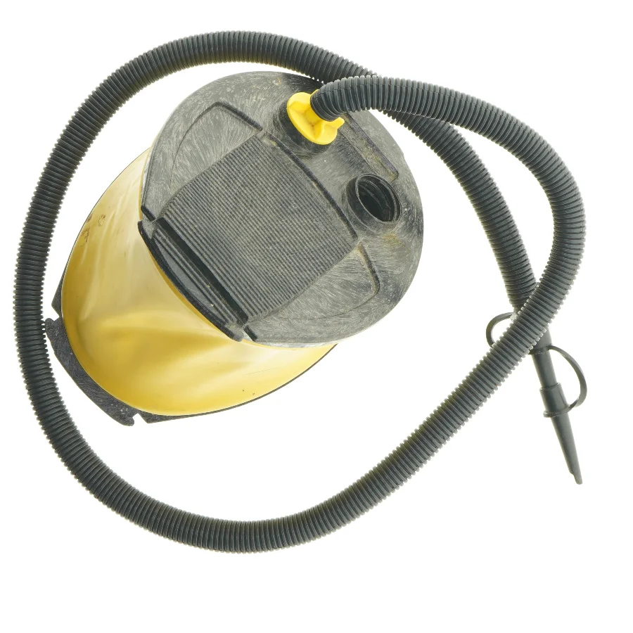 Gul og sort pumpe til luftmadras (str. 25 cm)