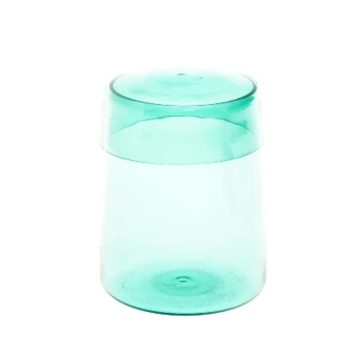 Vintage grønlig glasbeholder med låg (str. Ø 9,5x13 cm)