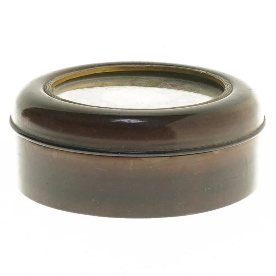 Fin rund vintage trææske med håndbroderet korssting (str. Ø 10,5x4 cm)