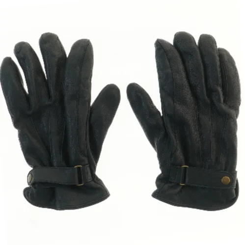 Sorte herrelæderhandsker med spænde (str. 28 cm)