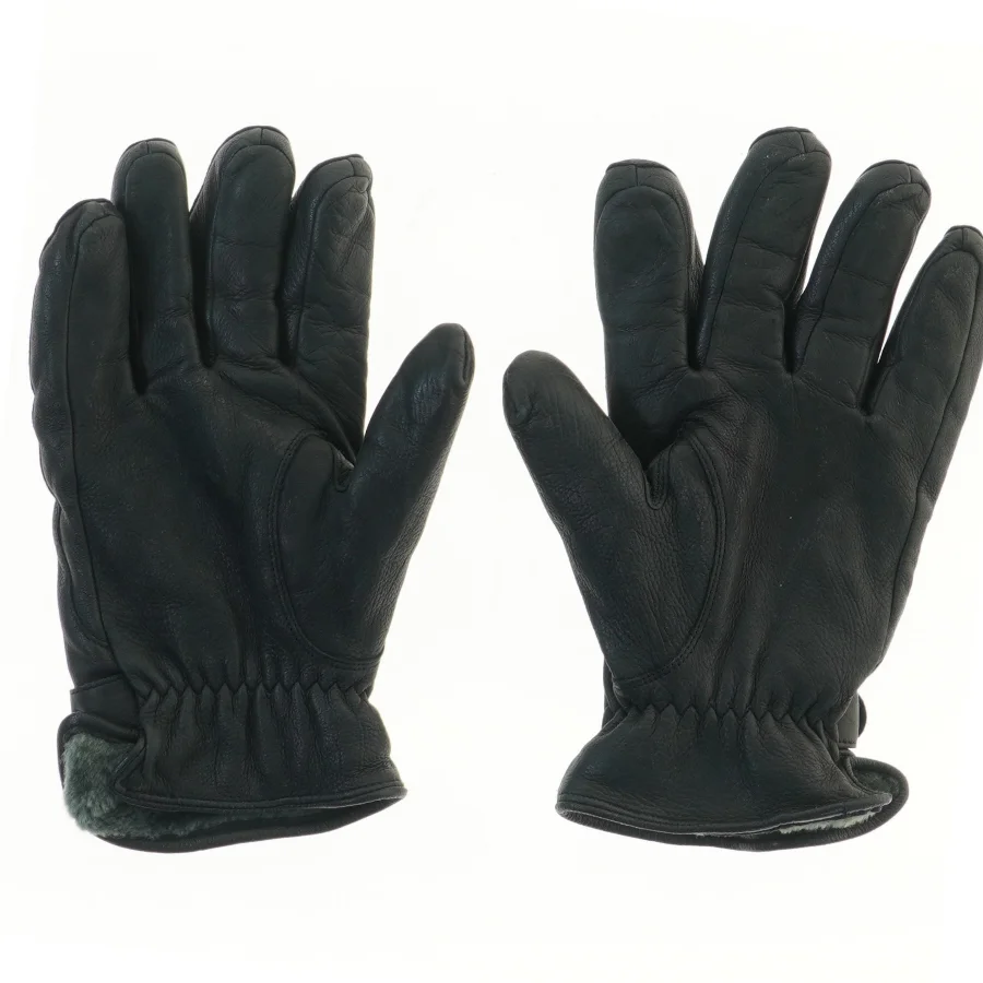 Sorte herrelæderhandsker med spænde (str. 28 cm)