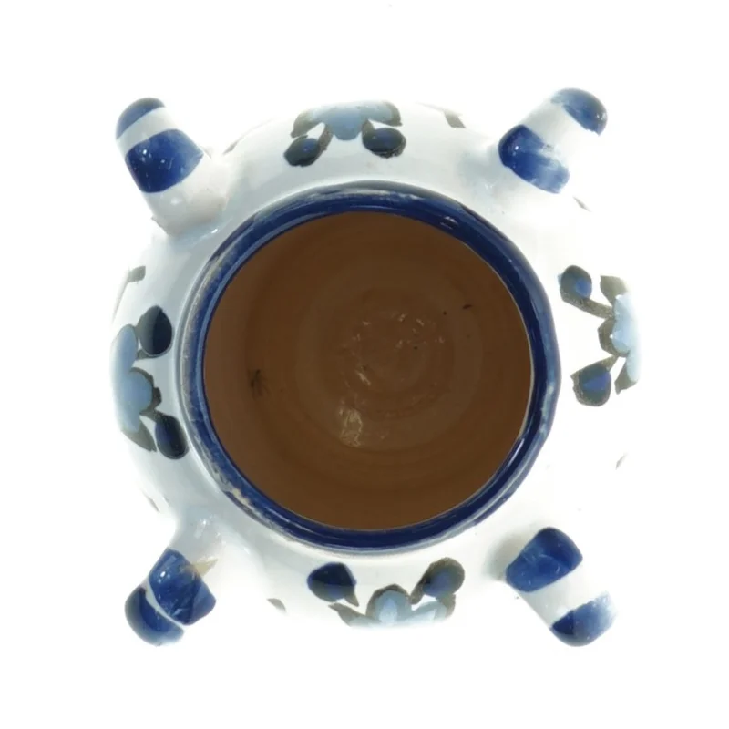 Keramikvase med blåt blomstermønster (str. 10 x 8,5 cm)