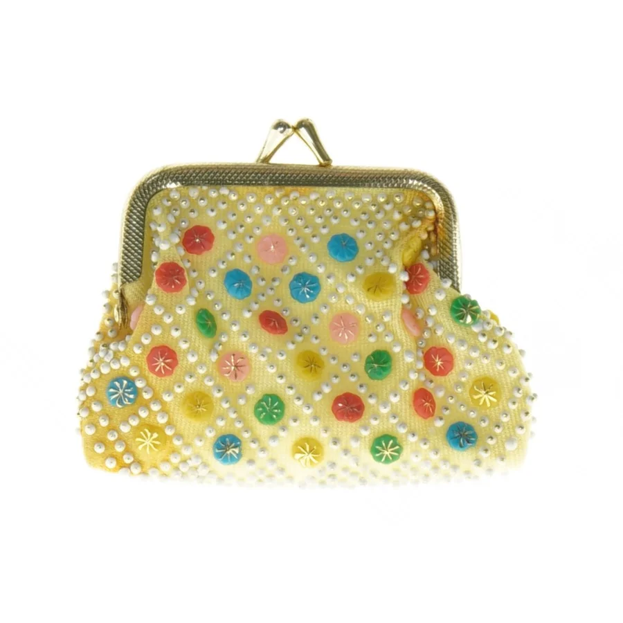 Broderet pung med perler (str. 10 x 8 cm)