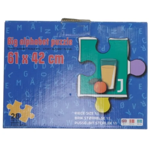 Stort alfabet puslespil (str. 28 brikker. 61 x 42 cm)