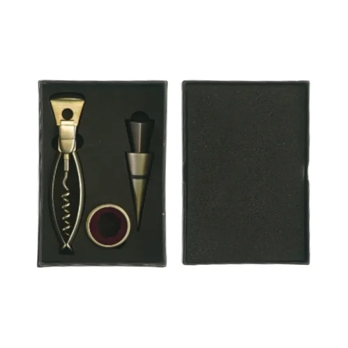 Vinoptrækker sæt med vinoptrækker, prop og ring i æske