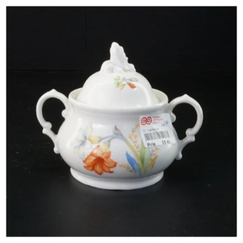 Porcelæn sukkerskål med låg (str. 13 x 15 cm)