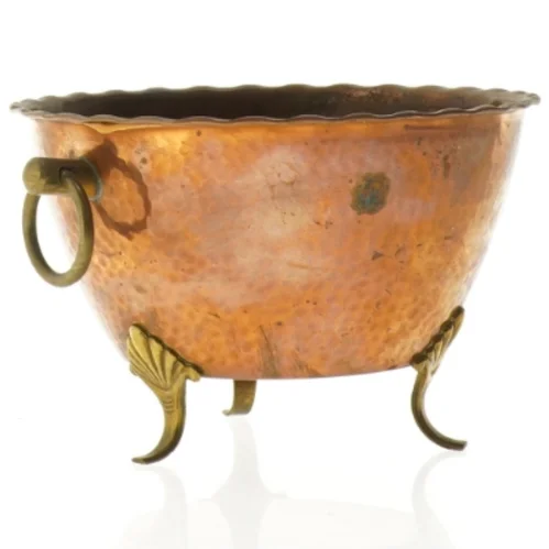 Vintage kobberkar med håndtag (str. 14 x 9 cm)