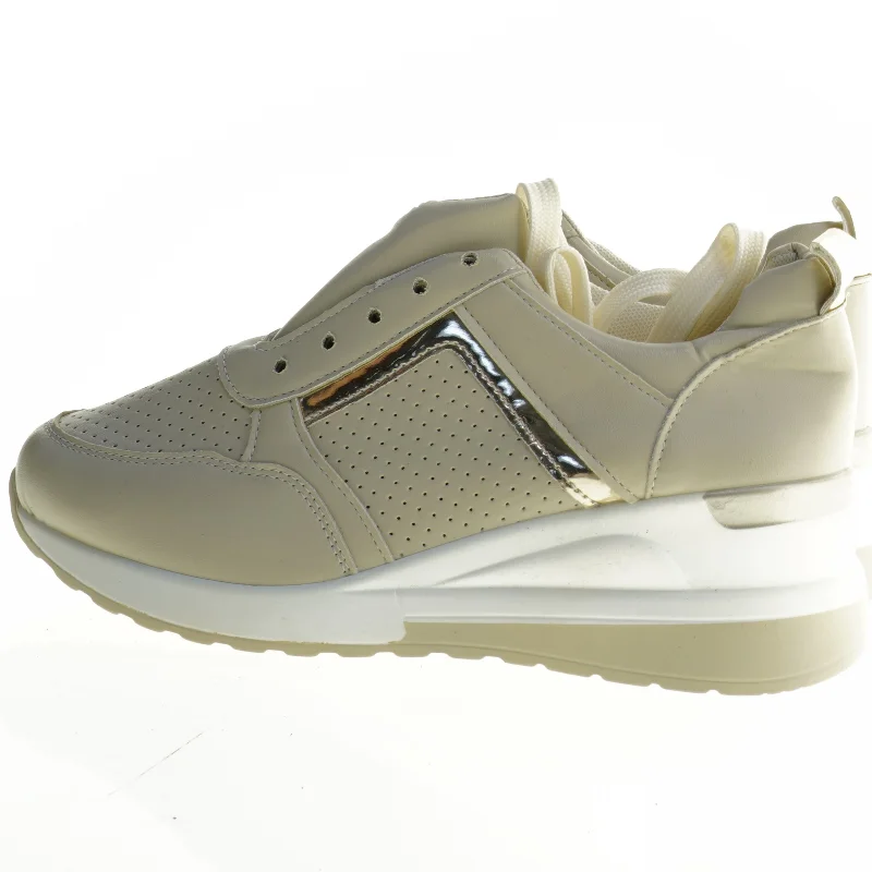 Beige sneakers med sølv detaljer (str. 39)