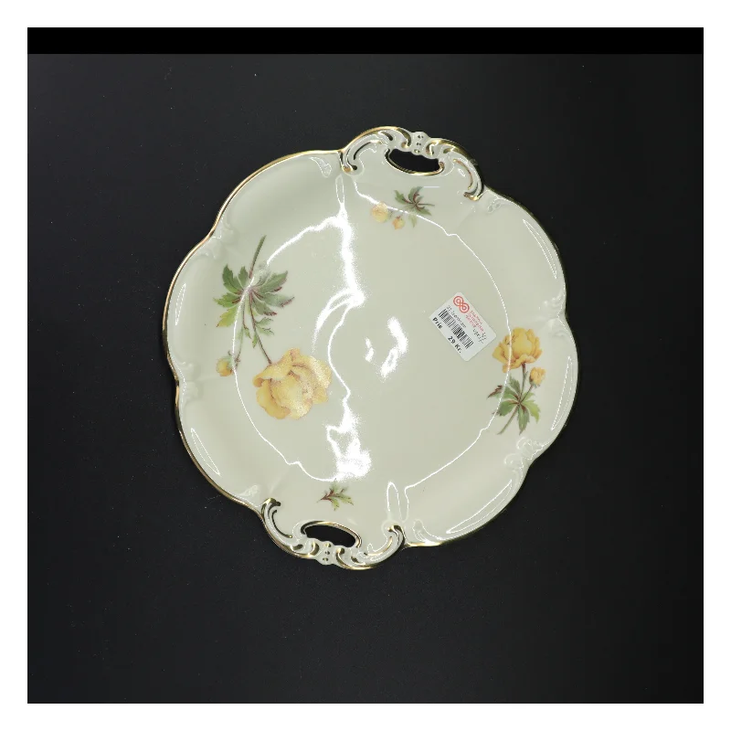 Porcelænsfad med gul blomsterdekoration fra Bavaria (str. 29 x 27 cm)