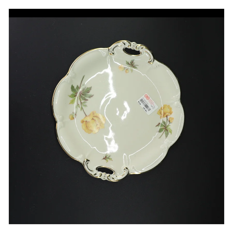 Porcelænsfad med gul blomsterdekoration fra Bavaria (str. 29 x 27 cm)