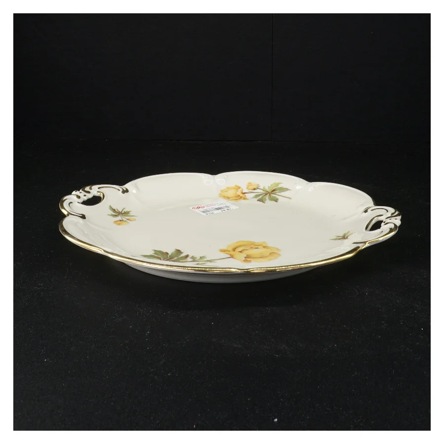 Porcelænsfad med gul blomsterdekoration fra Bavaria (str. 29 x 27 cm)
