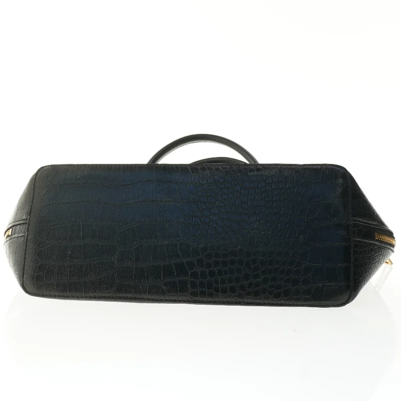 Sort krokodillepræget håndtaske (str. 43 x 29 x 14 cm)