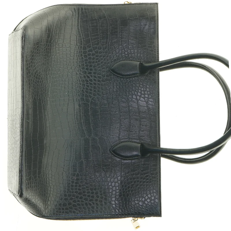 Sort krokodillepræget håndtaske (str. 43 x 29 x 14 cm)