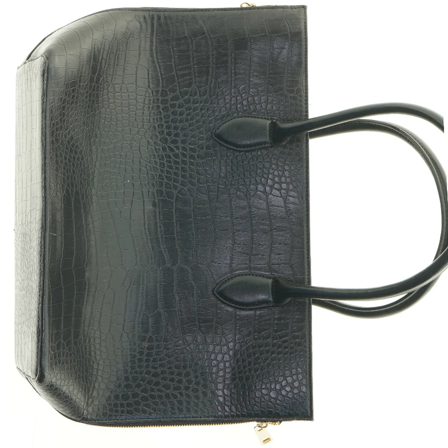 Sort krokodillepræget håndtaske (str. 43 x 29 x 14 cm)