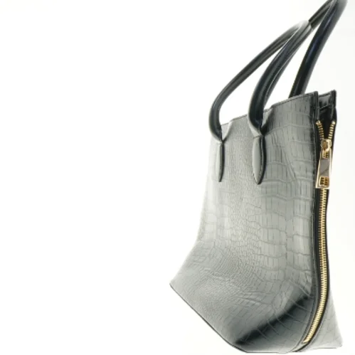 Sort krokodillepræget håndtaske (str. 43 x 29 x 14 cm)