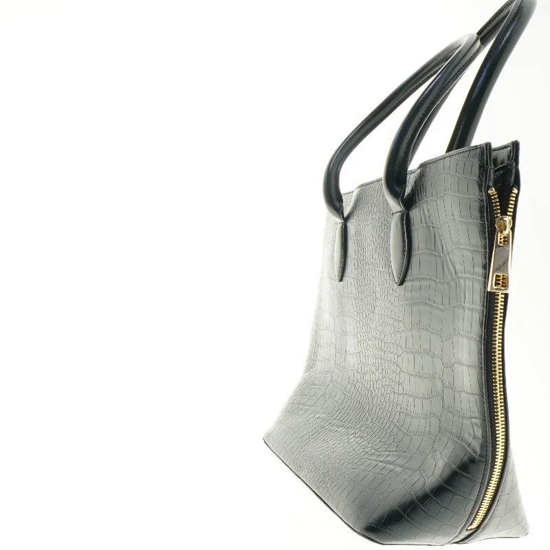 Sort krokodillepræget håndtaske (str. 43 x 29 x 14 cm)