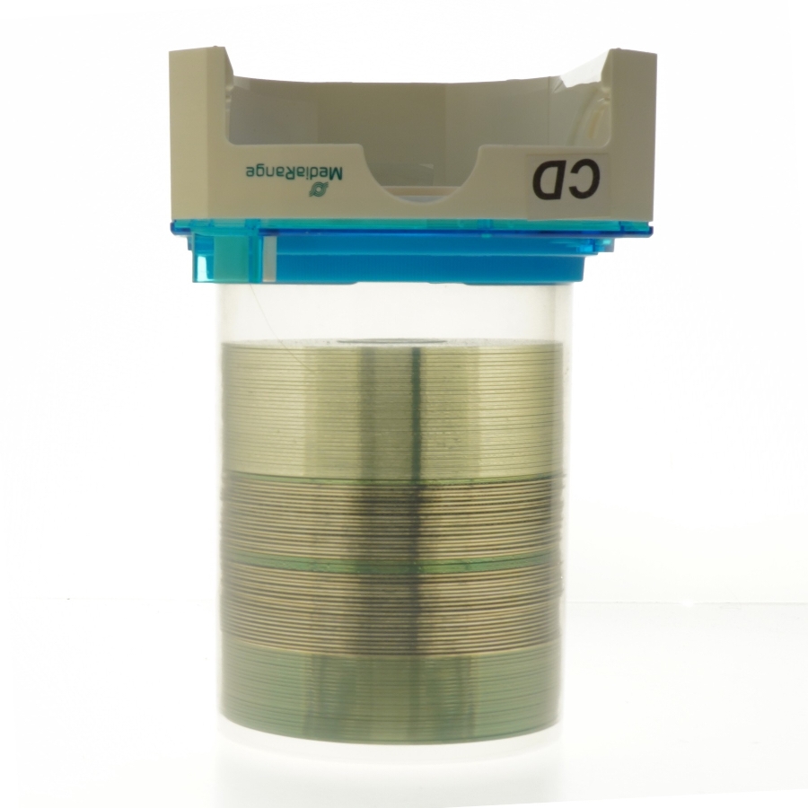 CD Medier i opbevaringsboks fra MediaRange (str. 23x20 cm) med knap til levering af 1 af gangen