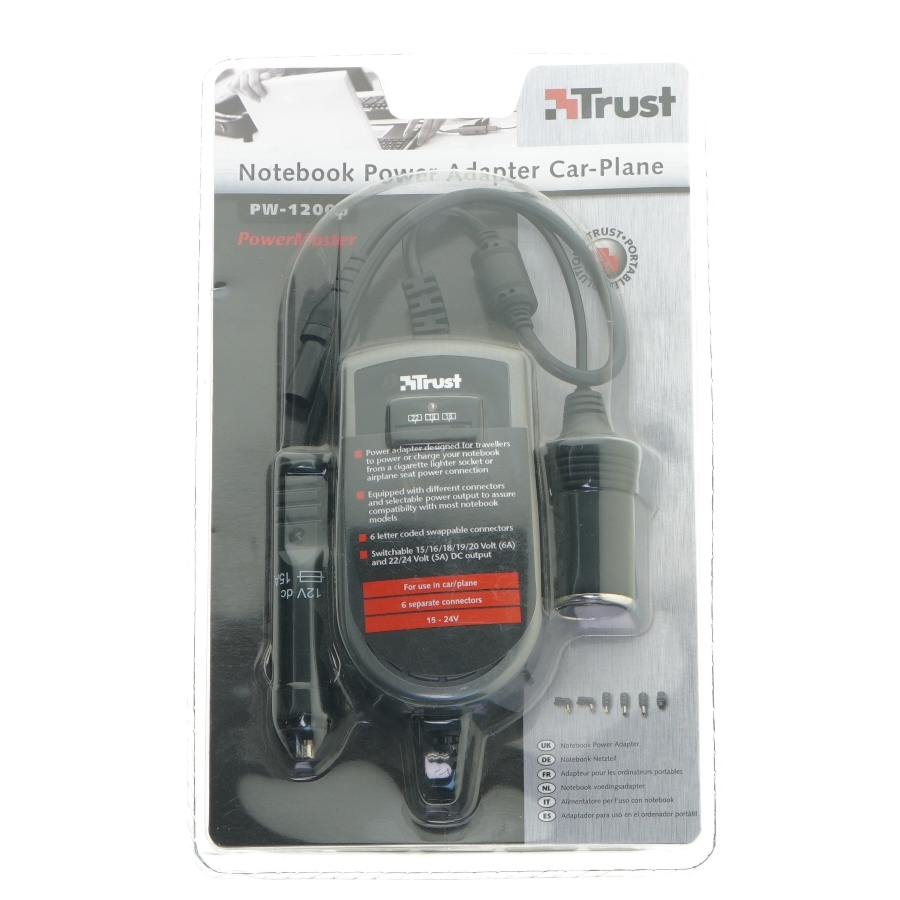Bil-Luft notebook strømforsyning adapter fra Trust (str. 26x16 cm)