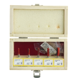 Træ routerbit-sæt i kasse (str. 16,5 x 10 x 5 cm) til overfræser