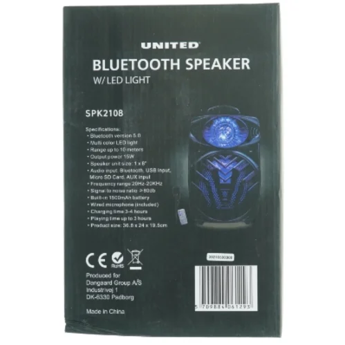Bluetooth-højttaler med LED-lys fra United (str. 36,8 x 24 x 19,5 cm)
