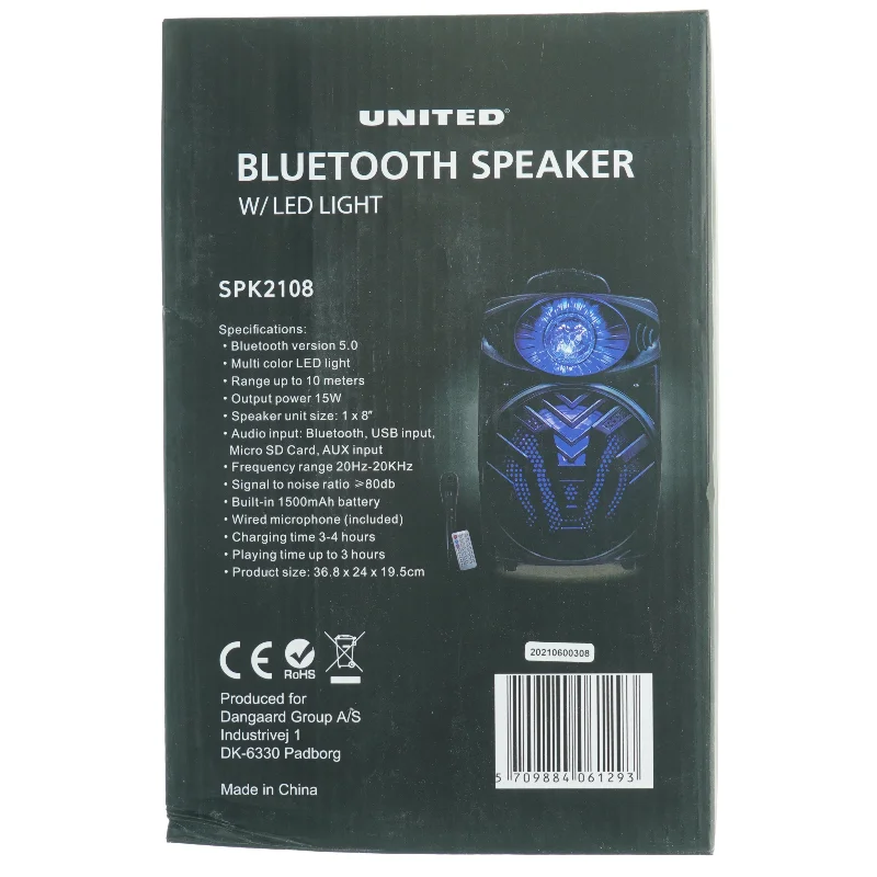 Bluetooth-højttaler med LED-lys fra United (str. 36,8 x 24 x 19,5 cm)
