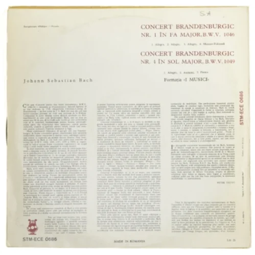 Brandenburgkoncerter LP af Bach fra Electrecord