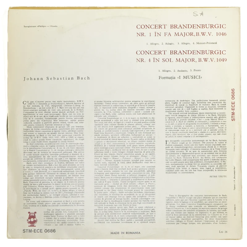 Brandenburgkoncerter LP af Bach fra Electrecord