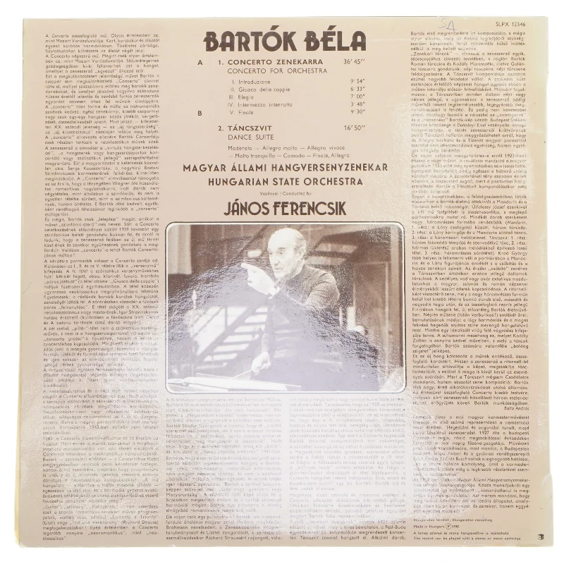 Bartók Béla: Concerto, Dance Suite LP fra Hungaroton