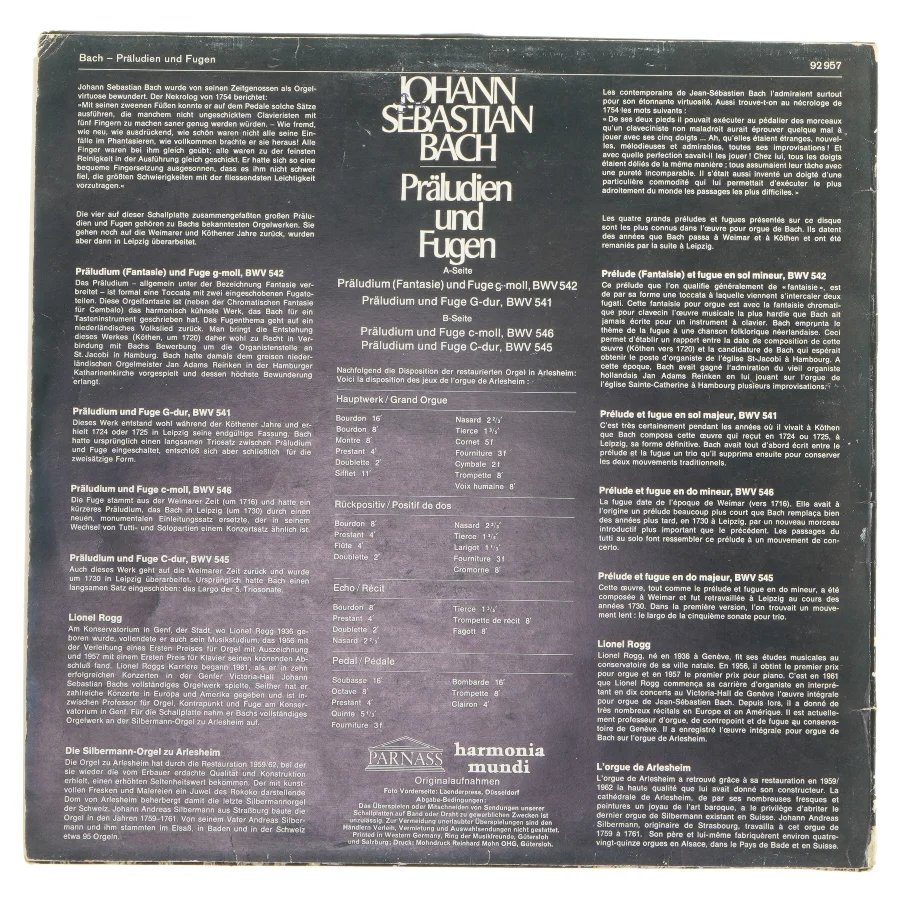Johann Sebastian Bach Præludien und Fugen LP fra Parnass