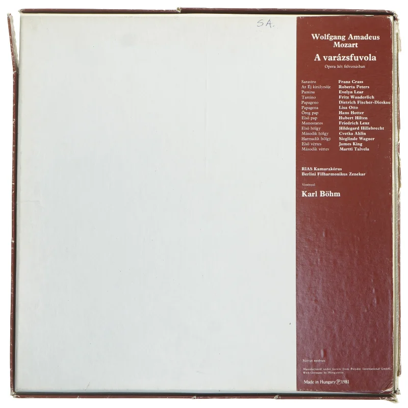 Mozart A Varázsfuvola LP fra Hungaroton