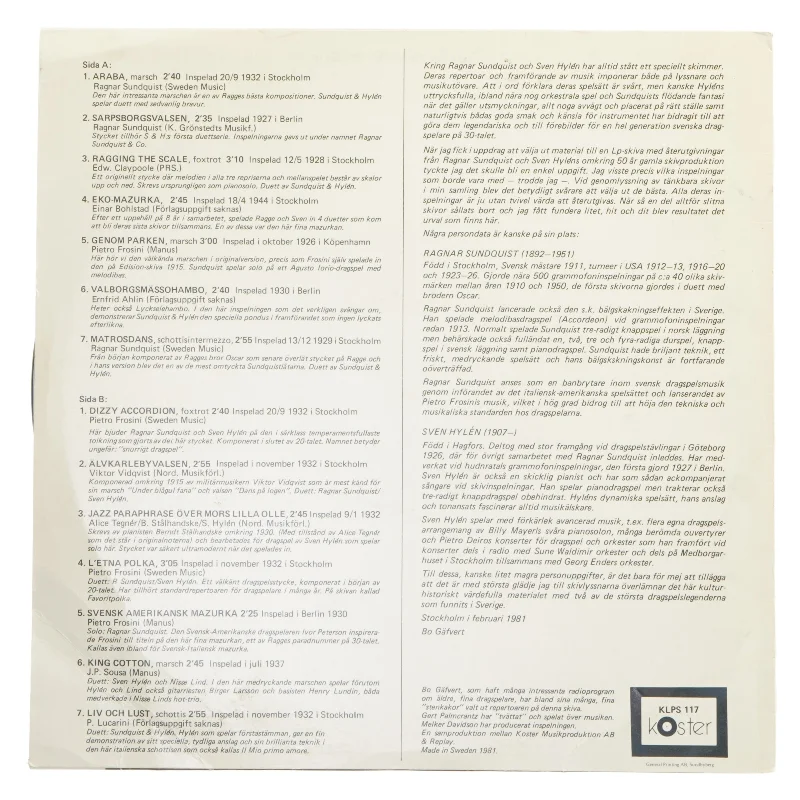 Ragnar Sundquist og Sven Hylén LP