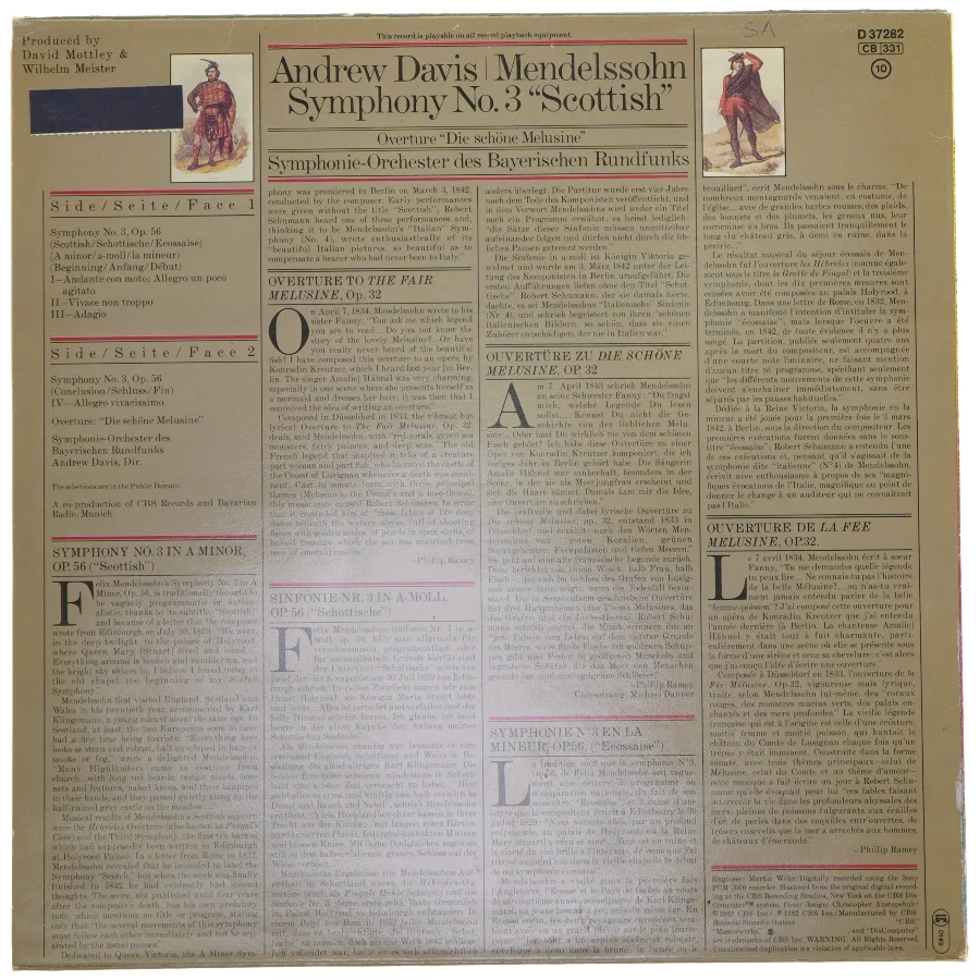 LP Andrew Davis Mendelssohn Symphony No.3 Scottish fra CBS Masterworks