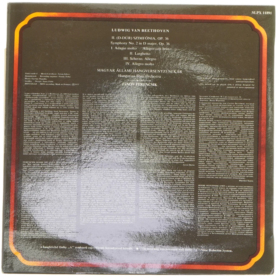 Ludwig van Beethoven Symphony No. 2 LP fra Hungaroton