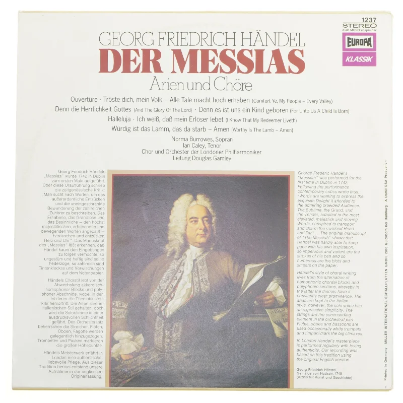 Georg Friedrich Händel Der Messias LP fra Europa Klassik