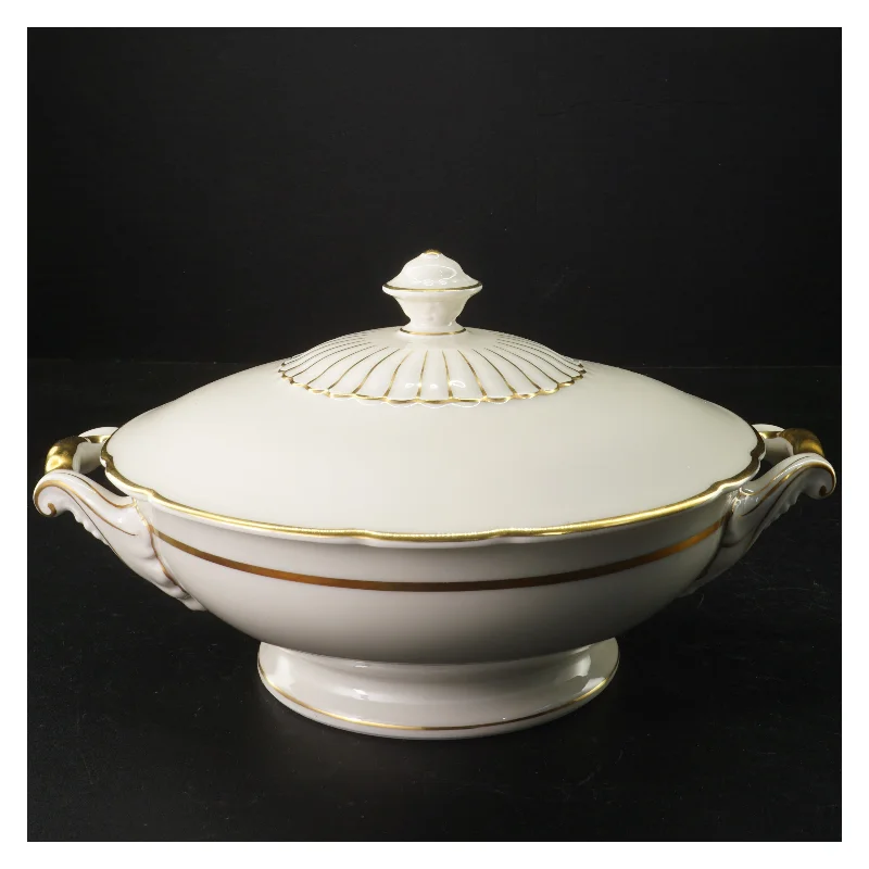 Porcelæns suppe terrin med låg og håndtag fra KPM (str. 21,5 cm i diameter)