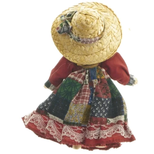 Dukke med stråhat (str. 17,5 cm)