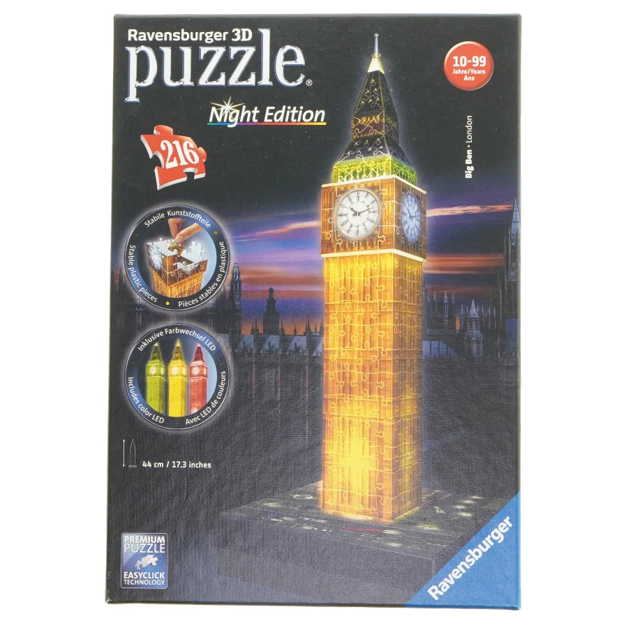 Ravensburger 3D Puzzle Big Ben Night Edition fra Ravensburger (str. 216 brikker 44 cm)