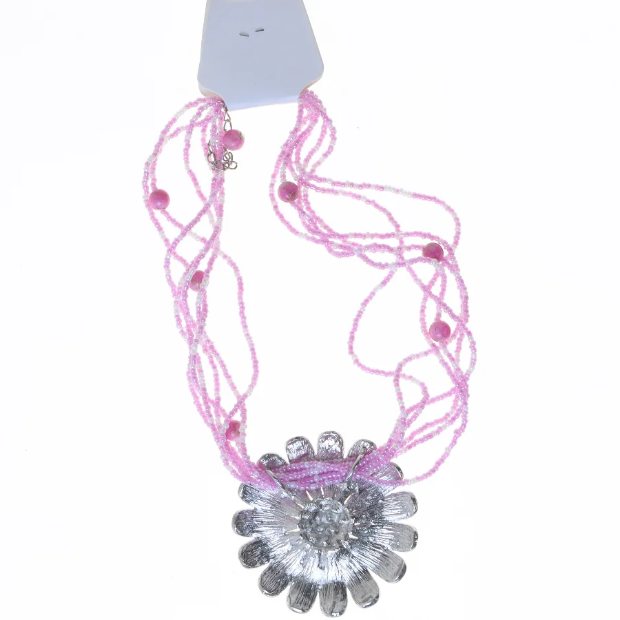 Pink blomsterhalskæde fra Fashion Jewelry (str. 40 cm)