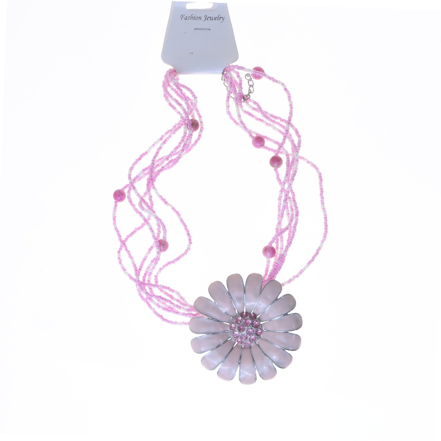 Pink blomsterhalskæde fra Fashion Jewelry (str. 40 cm)