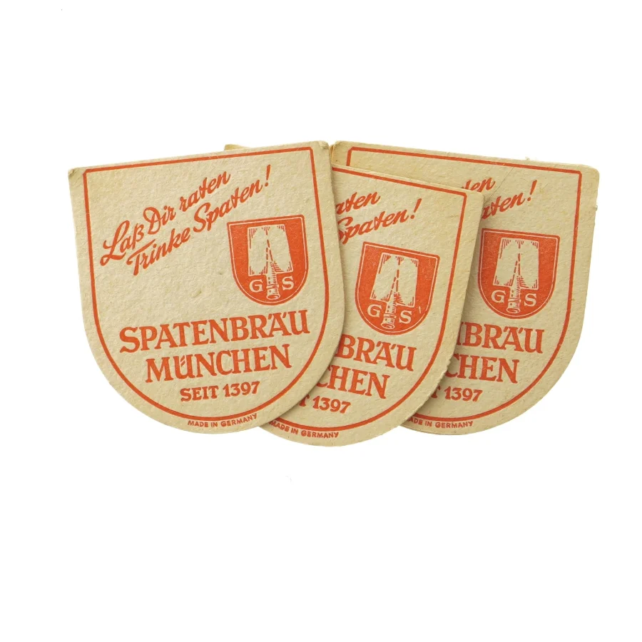 Vintage Spatenbräu Munchen ølbrikker fra Gs (str. 11,5x11 cm)