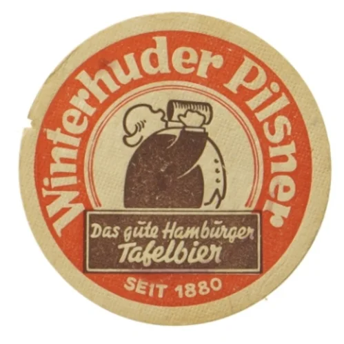 Vintage ølbrikker fra Winterhuder Pilsner (str. Ø. 12 cm)
