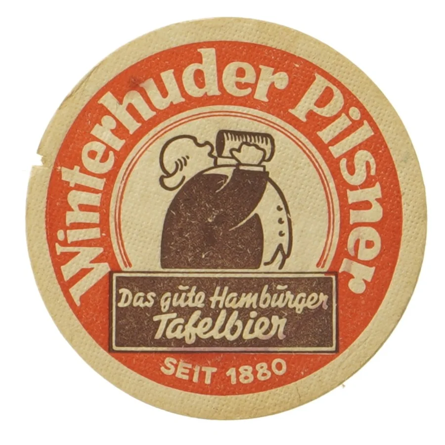 Vintage ølbrikker fra Winterhuder Pilsner (str. Ø. 12 cm)
