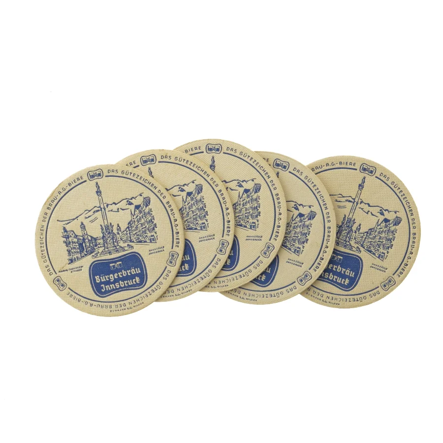 Vintage ølbrikker fra Burgerbrau Jnnsbrurk (str. Ø. 12 cm)
