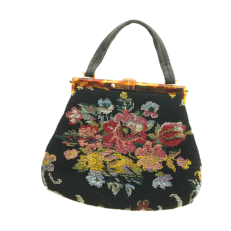 Broderet håndtaske med blomstermotiv (str. 29 x 37 cm)