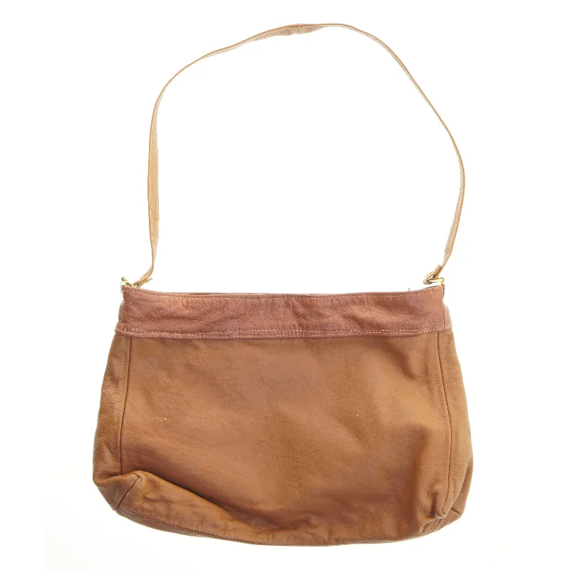 Brun læder skuldertaske (str. 41x29 cm)