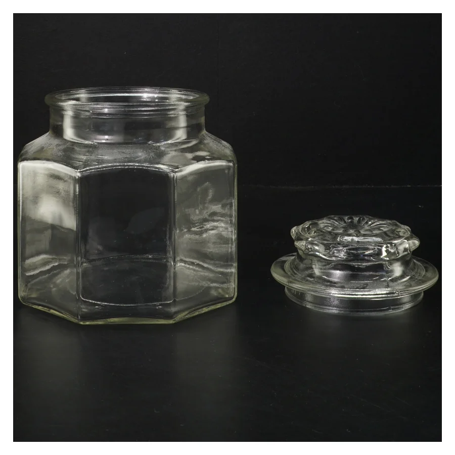 Glasbeholder med låg (str. Ø 10,5 cm længde 16,5 cm)